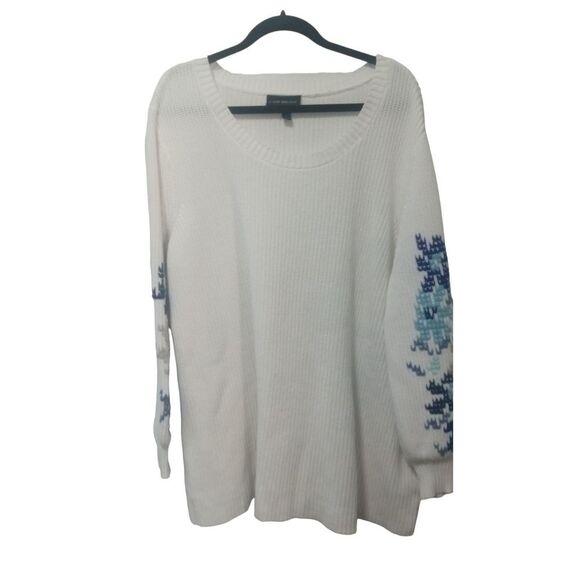 Lane Bryant Women's White with Embroidered Balloon Bell Sleeve Sweater 2… - Picture 1 of 7
